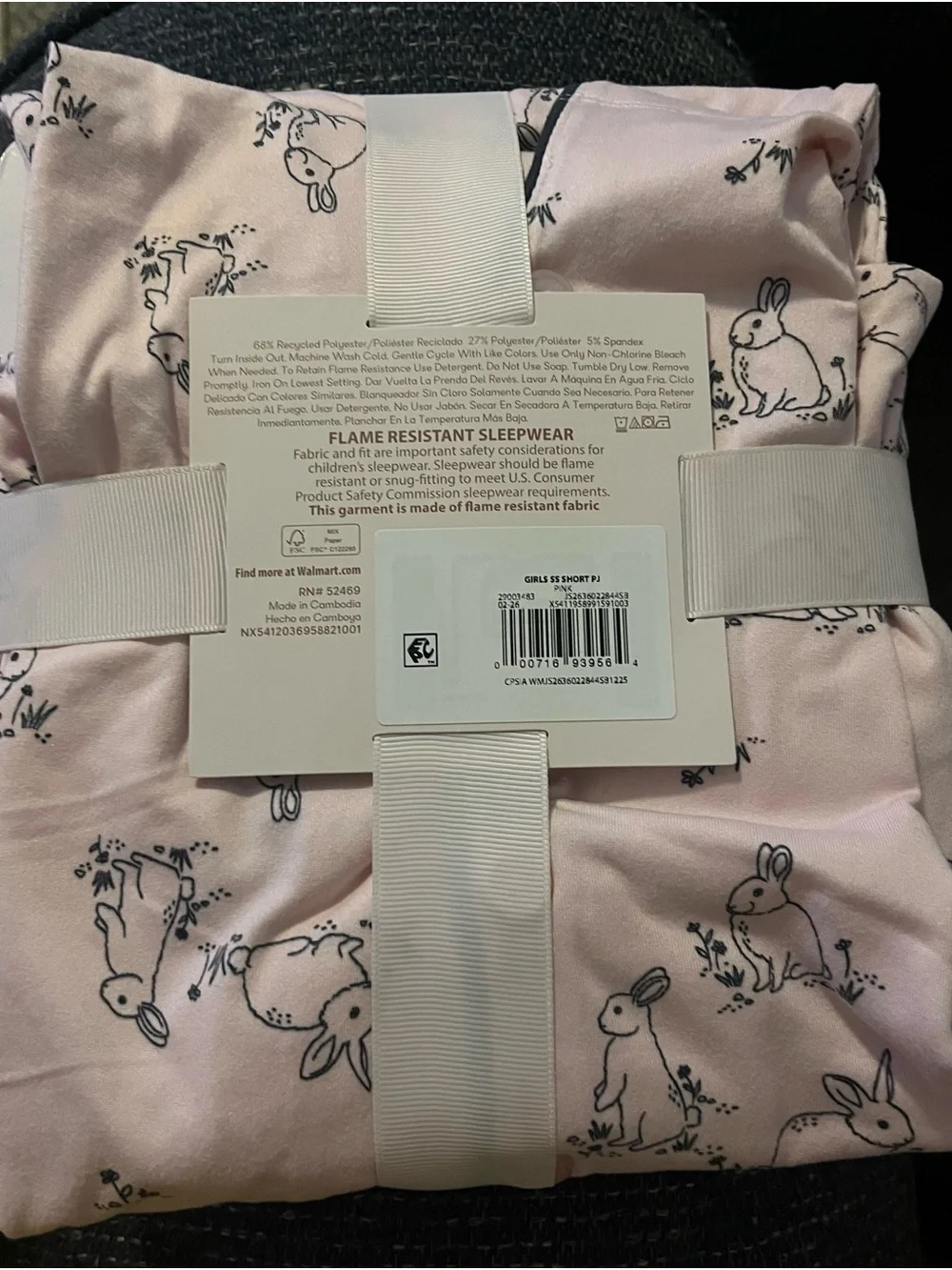 Girls' Pink Bunny Short Pajama Set with Contrast Piping - Picture 4 of 4